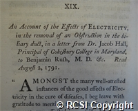 'An account of the effects of electricity, in the removal of an obstruction in the biliary duct'