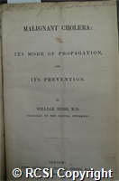 'Malignant cholera; its mode of propagation, and its prevention'