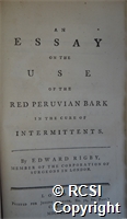 'An essay on the use of the red peruvian bark in the cure of intermittents'