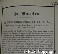 'In memoriam. Sir George Hornidge Porter, Bart., M.D., Univ., Dublin.'