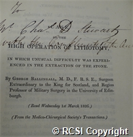 'Case of the high operation of lithotomy, in which unusual difficulty was experienced in the extraction of the stone'