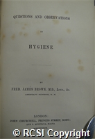 'Questions and observations in hygiene… cholera'