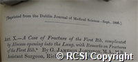 'A case of fracture of the first rib, complicated by abscess opening into the lung, with remarks on fractures of the first rib'