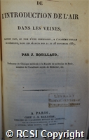 'De l'introduction de l'air dans les veines'