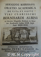 'Oratio academica; De vita et obitu viri clarissimi Bernhardi Albini ex decreto ..'