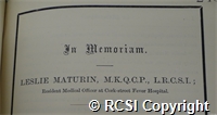 'In Memoriam, Leslie Maturn M.K.Q.C.P.., L.R.C.S.I.'