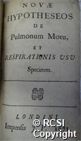 'Novae hypotheseos de pulmonum motu, et respirationis usu specimen'