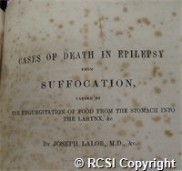 'Cases of death in epilepsy from suffocation, caused by the regurgitation of food from the stomach into the larynx'