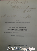 'On the distribution and probable function of the superior and recurrent laryngeal nerves; as demonstrated by dissection, in the human subject'