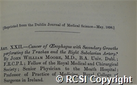 'Cancer of Oesophagus with secondary growths perforating the trachea and the right subclavian artery'