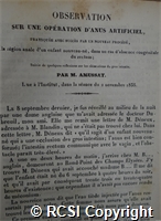 'Observation sur une operation d'anus artificiel, pratiquee avec succes par un nouveau procede...'