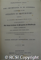 'A probationary essay on some circumstances to be considered in resorting to the operation of bronchotomy'