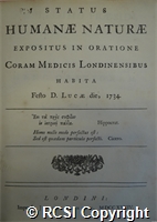 'Status humanae naturae expositus in oratione [Harvelana] coram medicus Londinensibus habita'