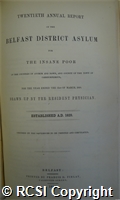 'Twentieth annual report of the Belfast district asylum for the insane poor of the counties of Antrim and Down, and the county of the town of Carrickfergus, for the year ended the 31st March, 1850'