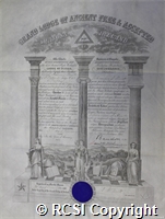 Grand Lodge of Ancient Free and Accepted Masons of Ireland certificate